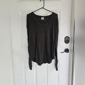 Free People Sweater Scoop Neck Colby Charcoal Grey Long Sleeve Knit Top Sz S